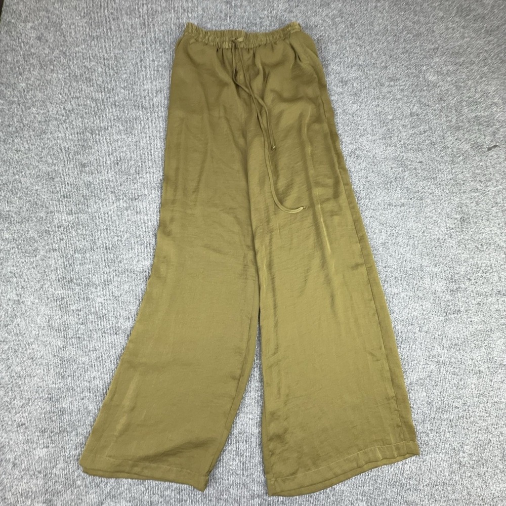 Lightweight Pants Womens Small Green Wide Leg Drawstring Elastic Waist Relaxed